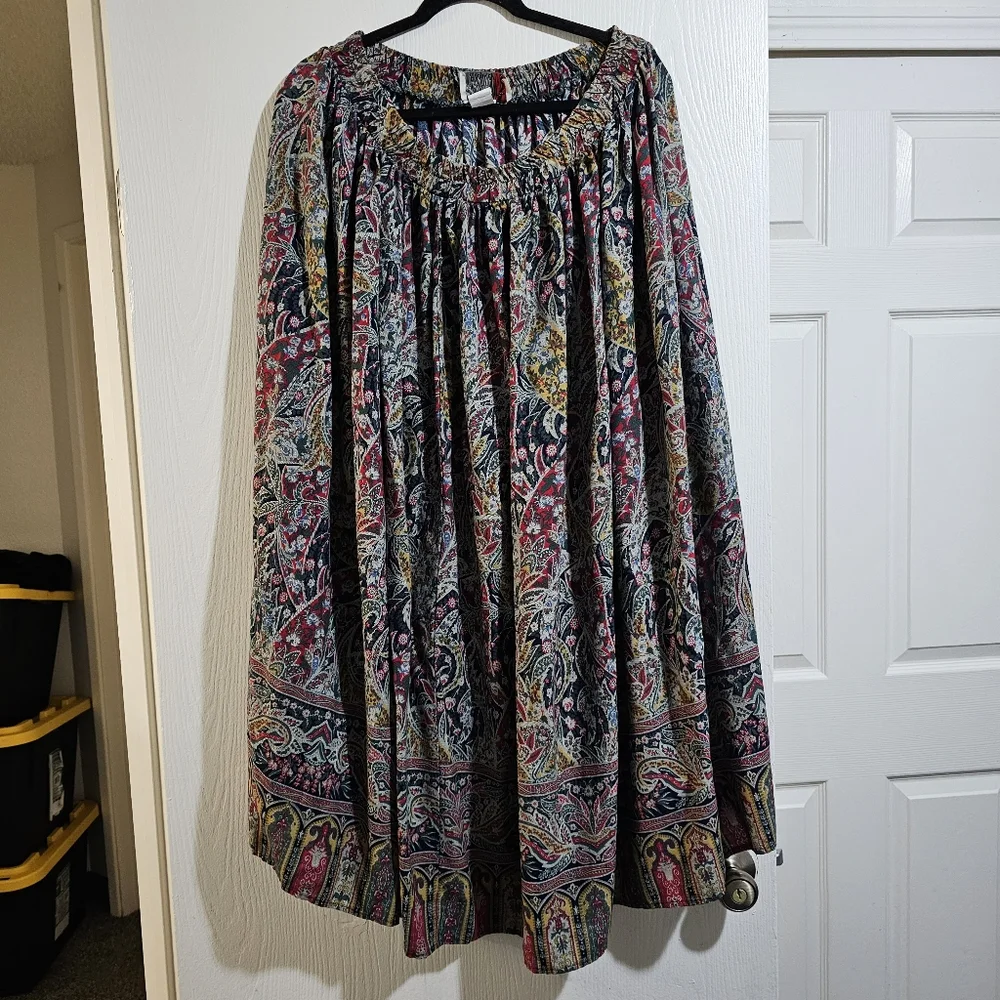 Cactus Flower Rare Vintage Midi Skirt Flowy Elastic  Waist 90s Made In USA M - Picture 7 of 11